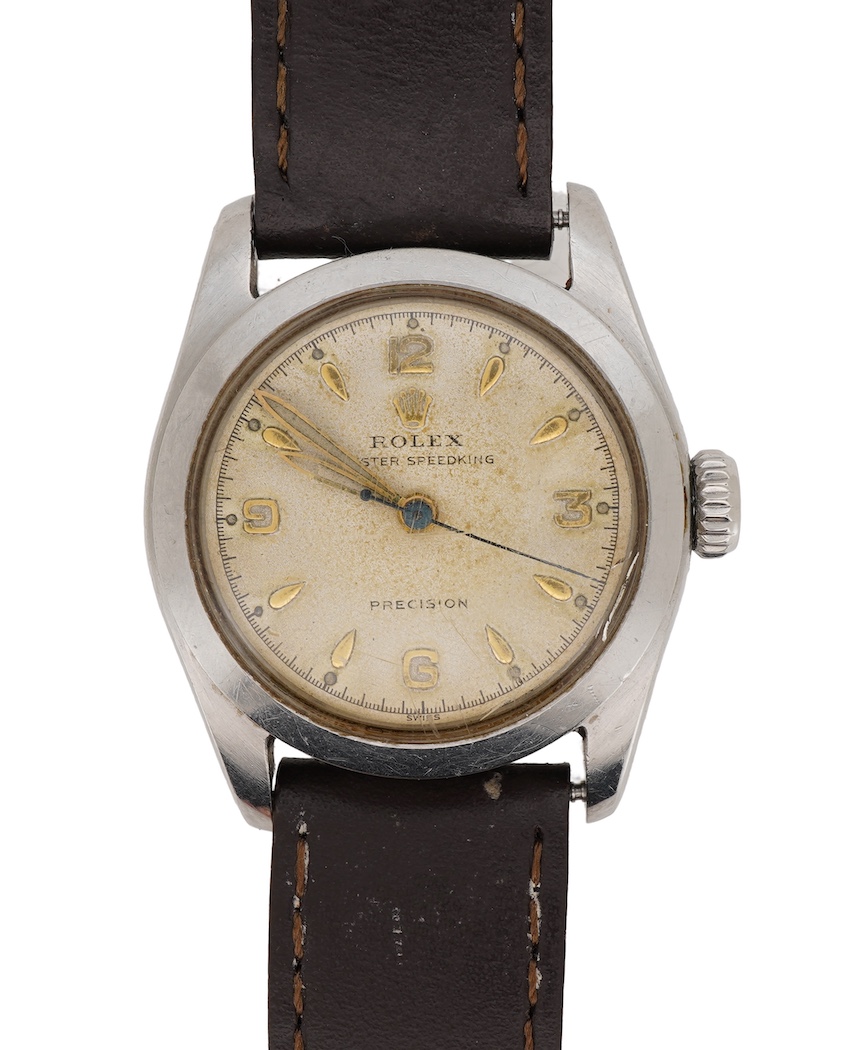 A gentleman's 1950's stainless steel Rolex Oyster Speedking Precision manual wind wrist watch
